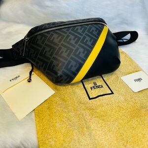 Fendi Black and Yellow Belt Bag with Geometric Pattern